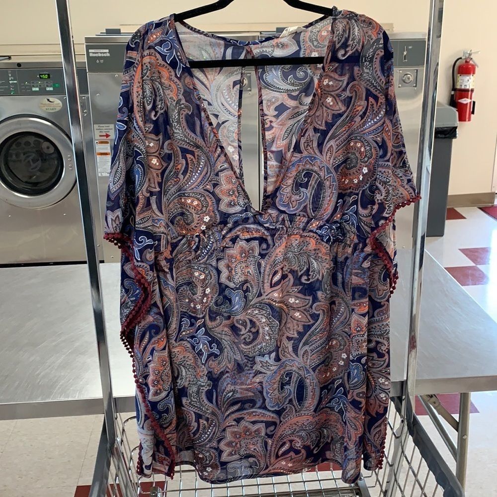 Cali Blue beach printed blue & pink cover up, size large